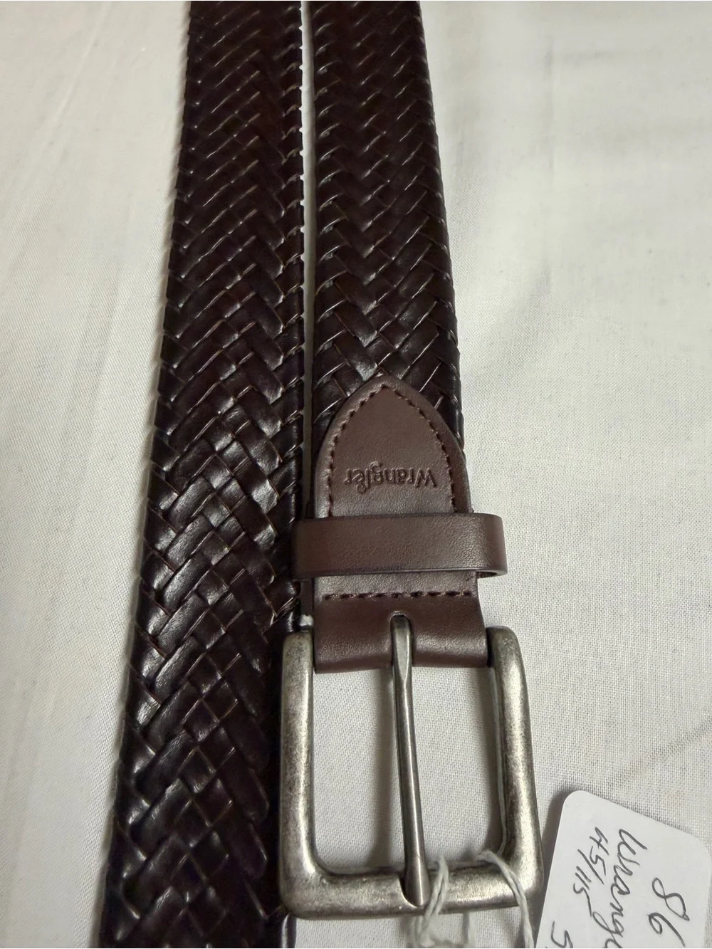 Wrangler Dark Brown Woven Leather Belt with Silver Buckle